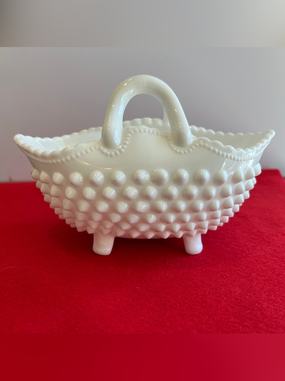 Fenton White Hobnail Milk Glass Basket